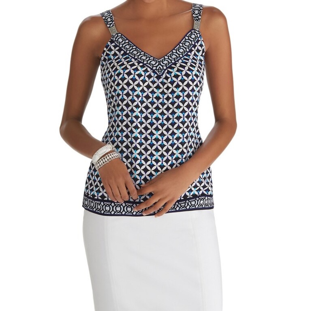 White House Black Market Tank Blue and White Sz S